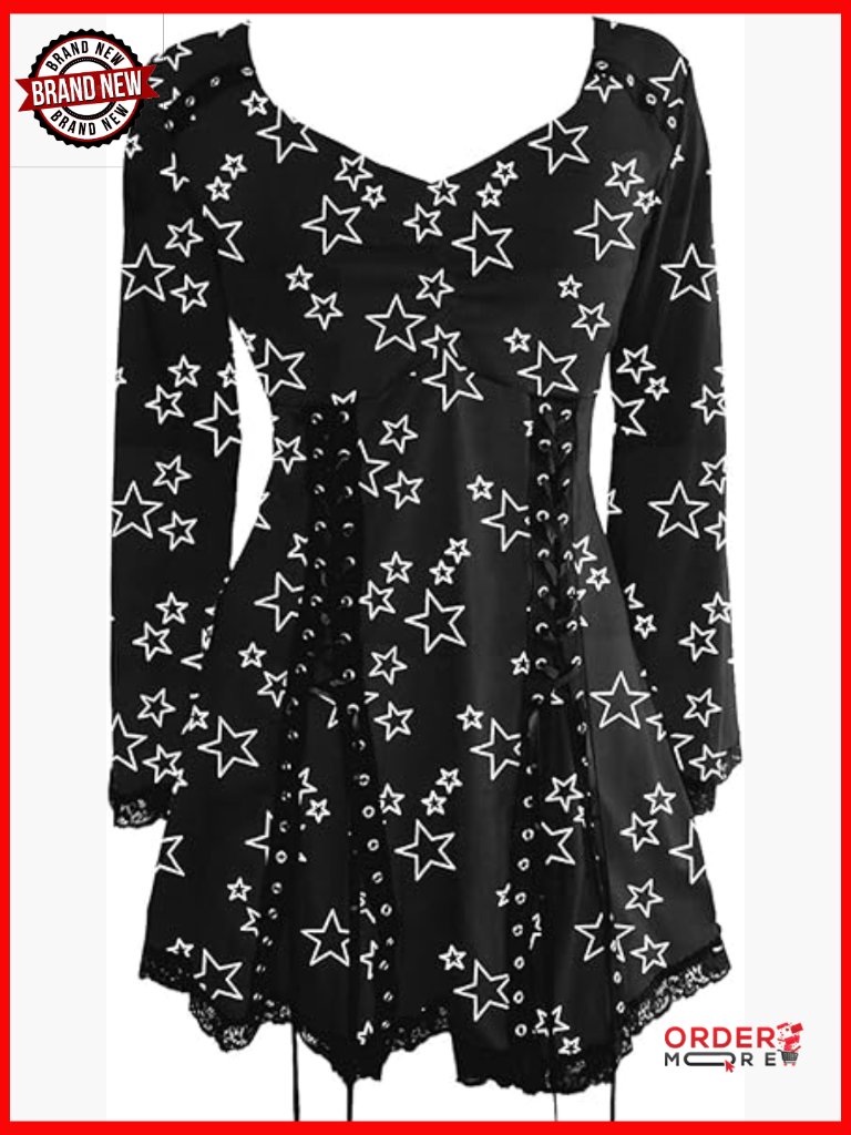 Long Sleeve Tunic Top With Lace Accents, Sweetheart Neckline, Adjustable Fit